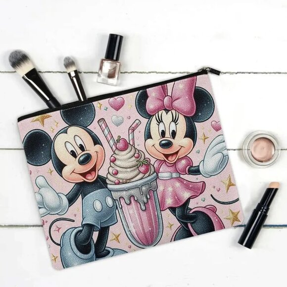 Disney's Mickey & Minnie Mouse Cosmetic Makeup Bag Zipper Multi-Use Pouch - Picture 3 of 4